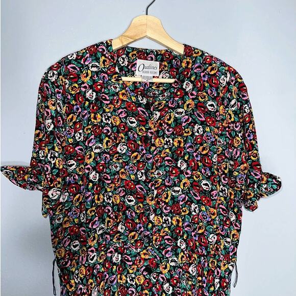 Outline Debora Kuchme Vintage Micro Floral Midi Dress Size 6 Red, Green, Black - Picture 5 of 12